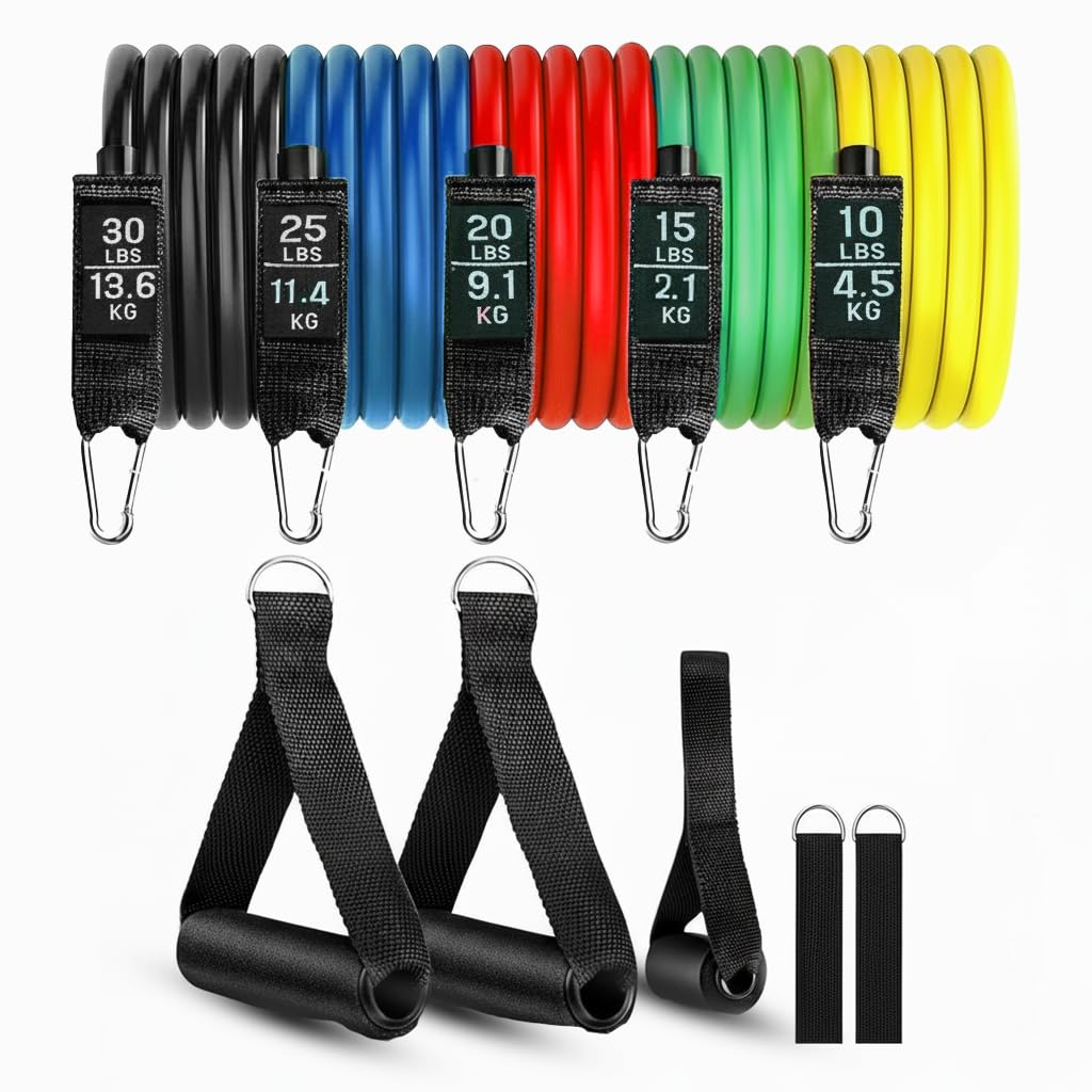 Roughhouse Resistance Bands Set for Home Gym – 5 Levels Stackable Workout Tubes with Foam Handles, Door Anchor, Ankle Straps & Guide – Full Body Strength Training, Stretching & Travel Fitness Kit-picture-29