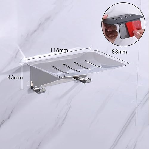 Miniatura 6 de Jabonera autoadhesiva de 4 ranuras para baño, soporte de jabón de ducha montado en la pared con gancho, bandeja de jabón de acero inoxidable