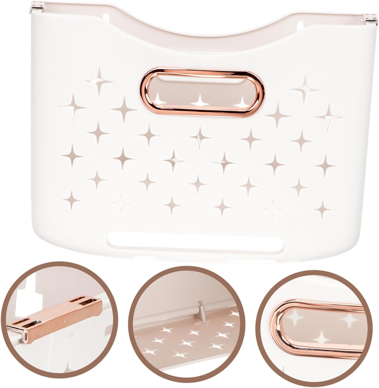 Collapsible Laundry Basket Gold Handle Capacity Foldable Laundry Hamper for Bathroom Bedroom Storage Organizer Fold-up Clothes Basket with Stable Bottom Buckle