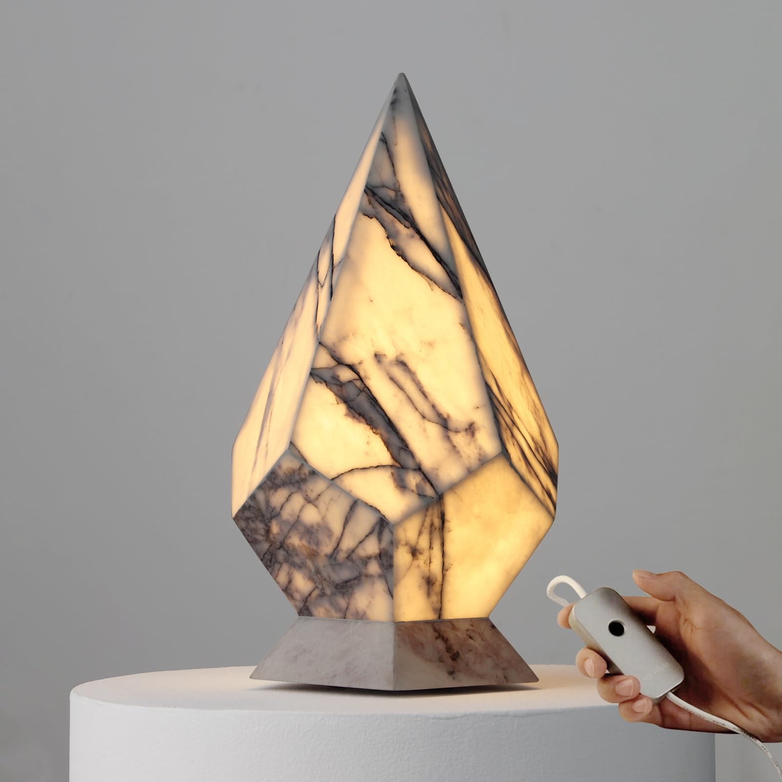 Photo 1 of Handcrafted Authentic Marble Lamp, Decorative Lamp, Stone Lamp with Tri-Color Dimmable LED, Bedside Lamp, Table Lamp 