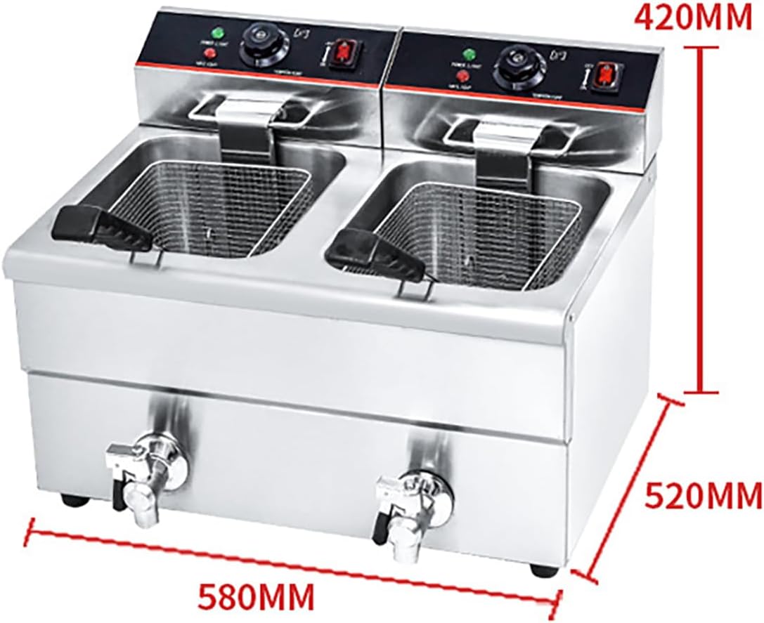 Stainless Steel Countertop Frying Machine with Temperature Control, Oil Drain System,Commercial Electric Deep Fryer,Perfect for Frying Whole Chicken.,B