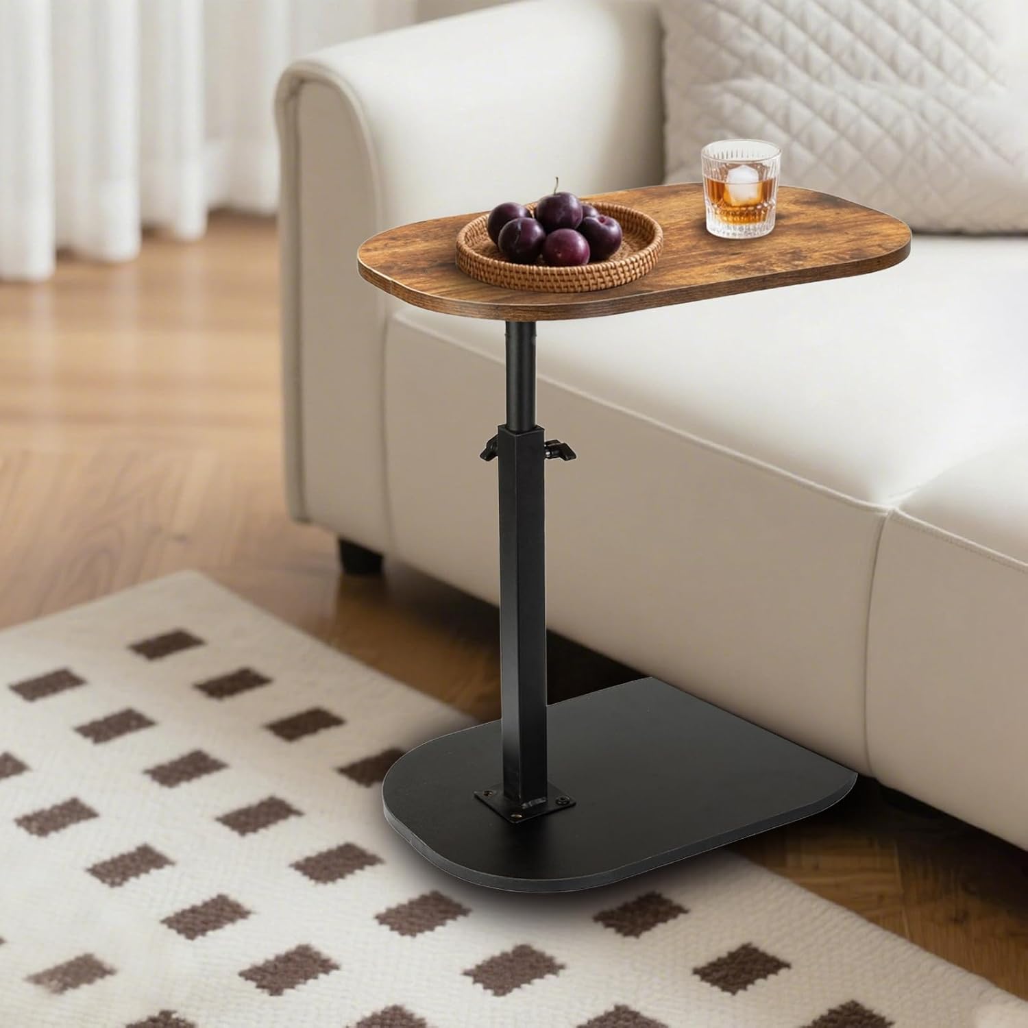 side table tv tray for couch,height adjustable 360° swivel c shaped end table for small spaces,bedside bathroom living room (vintage brown)