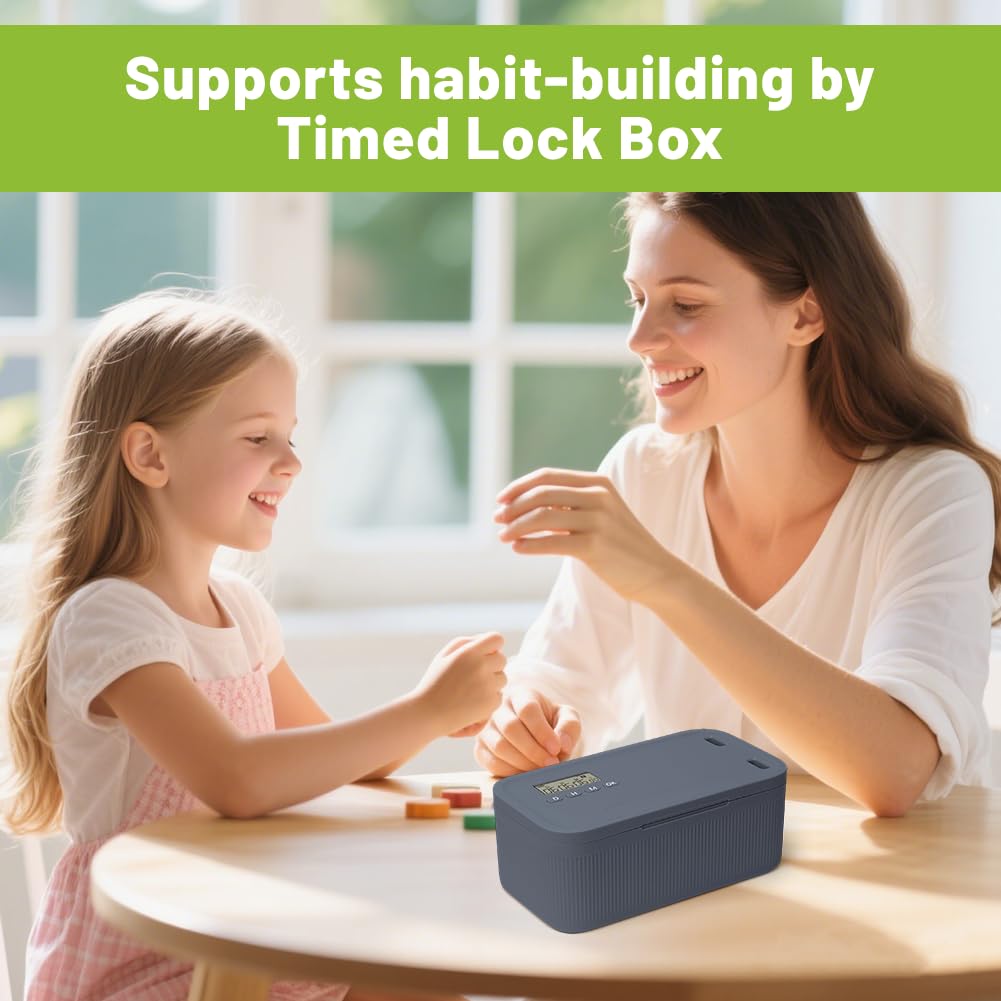 Zeitschloss Box, Safe Timed Lock Box mit Zeitschloss, Handy Safe Lock Boxs mit 2 Arbeitsmodus, Phone Suchtmanagement, 23.9x13.1x 9.6 cm (Graublau)
