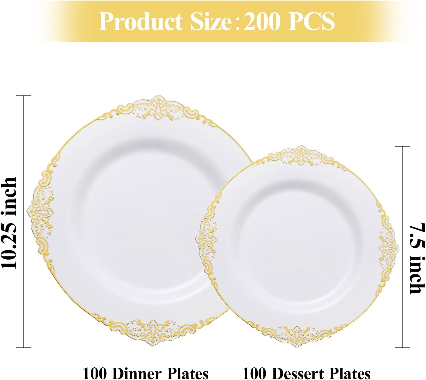 200 PCS White and Gold Plastic Plates for 100 Guests, Gold Disposable Plates Include 100 PCS Dinner Plates, 100 PCS Dessert Plates for Party, Wedding and Graduation - Image 2