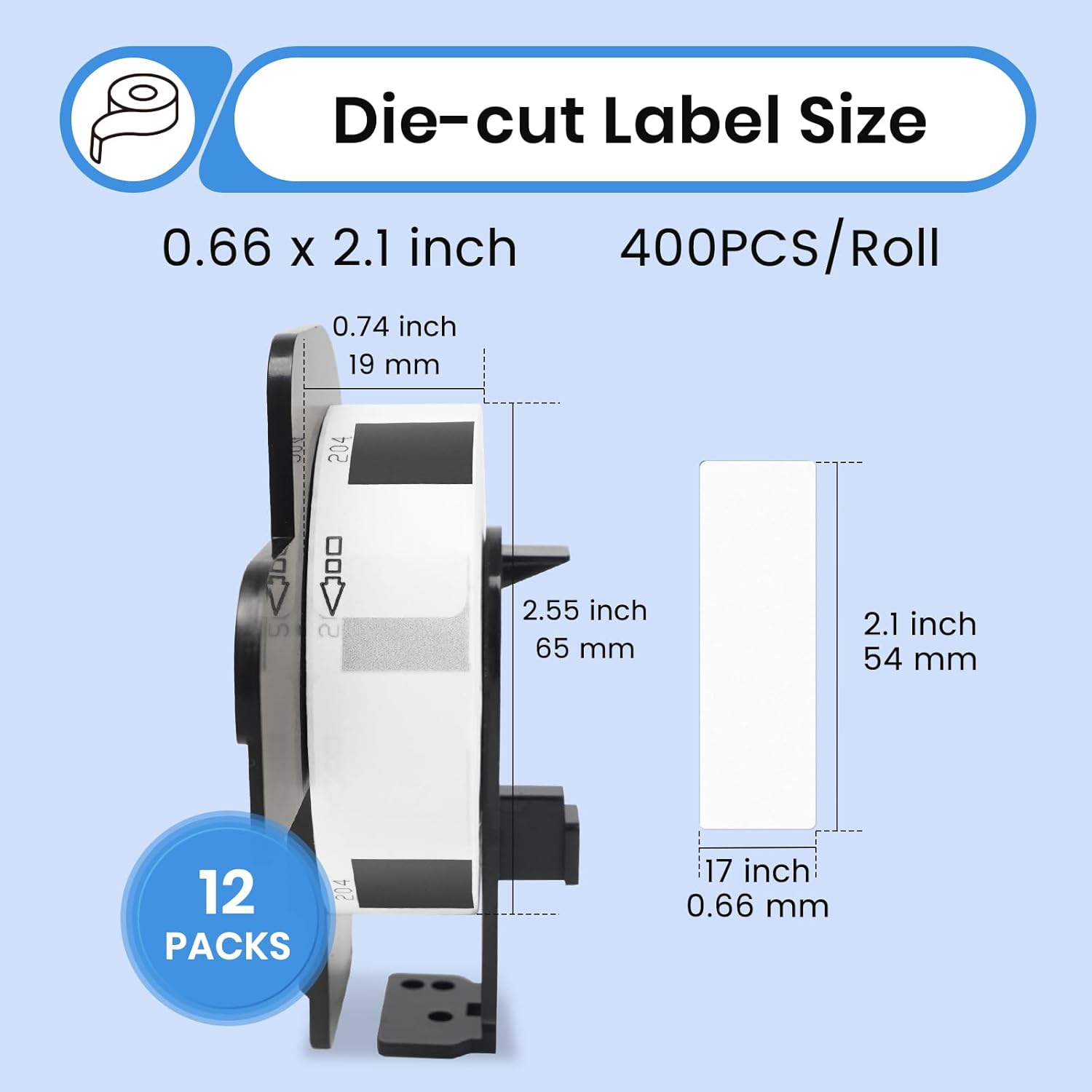 Compatible Address Labels Replacement for Brother DK-11204/DK-1204(0.66" X2.1”) Die-Cut All Purpose Shipping Barcode Label Use with Brother QL Label Printers 12 Rolls 4800 PCS