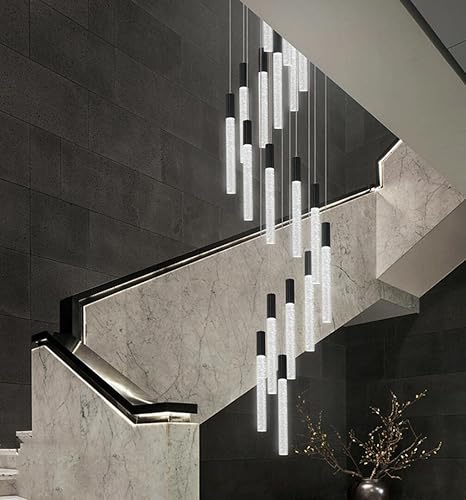 Miniatura 4 de Candelabro de techo alto de 118 pulgadas, colgantes lineales de cristal, regulables remotos, techos inclinados compatibles, negro mate de 12 luces,