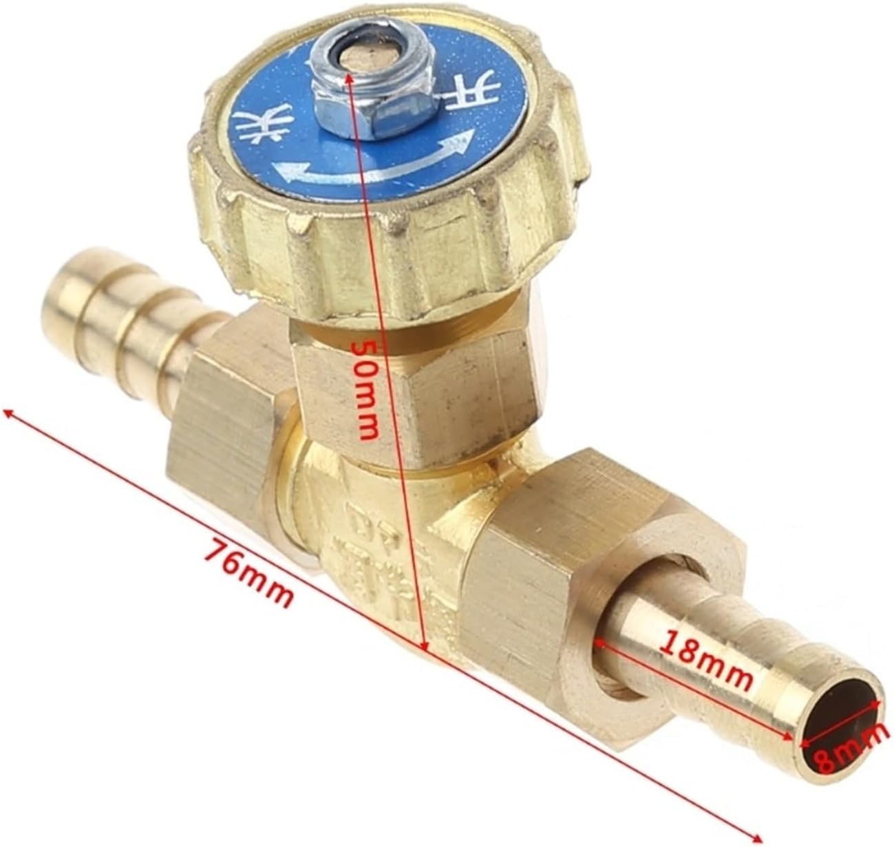 真鍮製プロパン・ブタンガス調整器、バーブ付き栓、真鍮製ニードルバルブ、10mm(10mm)