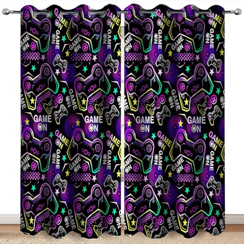 Gamer Gaming Blackout Curtains Teen Boys Girls Colorful Video Game Controller Gamepad Gamer Room Decor Men Son Dad Husband Game Handle Bedroom Room Darkening Grommet Window Drapes 2 Panels, 42"x63"