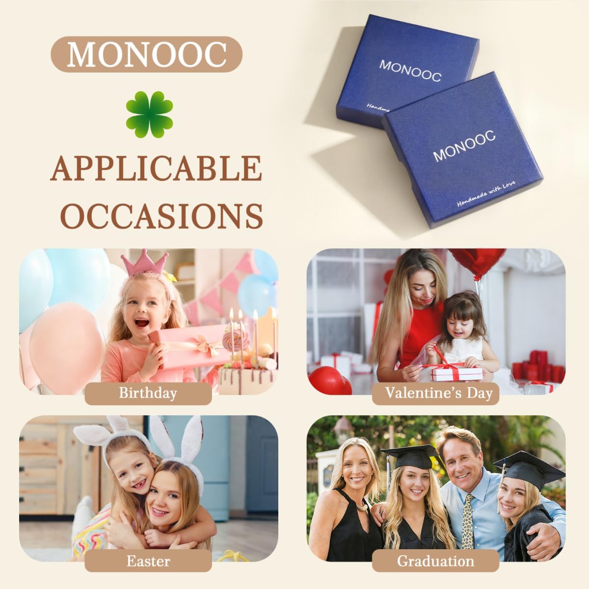 MONOOC Lucky Green Clover Necklace for Women Girls - Dainty Four Leaf Clover Necklaces 14K-Gold-Plated Initial Necklace for Girls Lucky Jewelry Birthday Gifts for Daughter Sister Friends