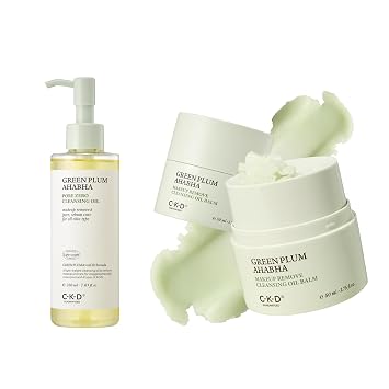 CKD Green Plum AHABHA Cleansing Duo Pore Zero Cleansing Oil 7.03 fl oz + Grinding Balm Cleanser 1.75 fl oz Makeup, Sebum & Blackhead Removal | 4-Acid Complex, Korean Skincare - All Skin Types