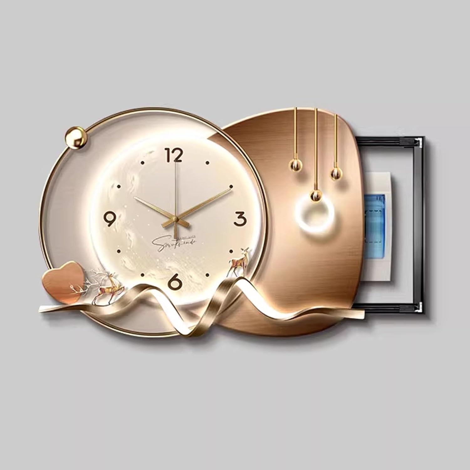 Electrical Panel Cover with Silent Wall Clock, Wall Mounted Sliding Decorative Fuse Box Covers, Hide Breaker Box Electricity Meter Cover Cabinet for Home Decoration(Color 3,26x18in/65x45cm)