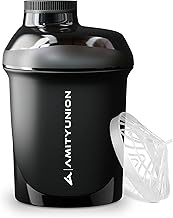 Protein Shaker 400ml with Sieve - ORIGINAL Fitness Mixer - BPA Free, With Scale for Creamy Shakes Whey Protein Powder, BCAA Protein Concentrates in Luxury Black