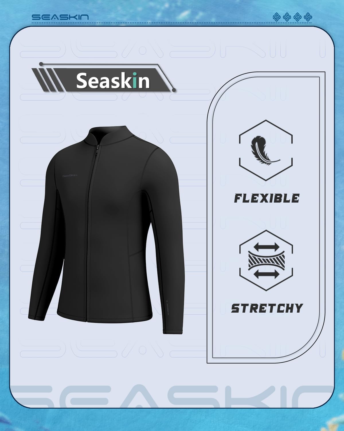 Seaskin Mens Wetsuit Tops 2mm Front Zipper
