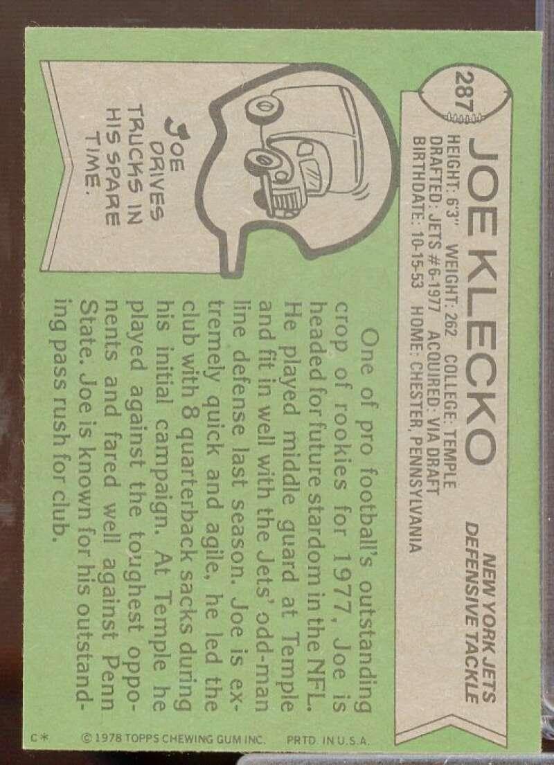 Joe Klecko Rookie Card 1978 Topps #287 - Unsigned Football Cards