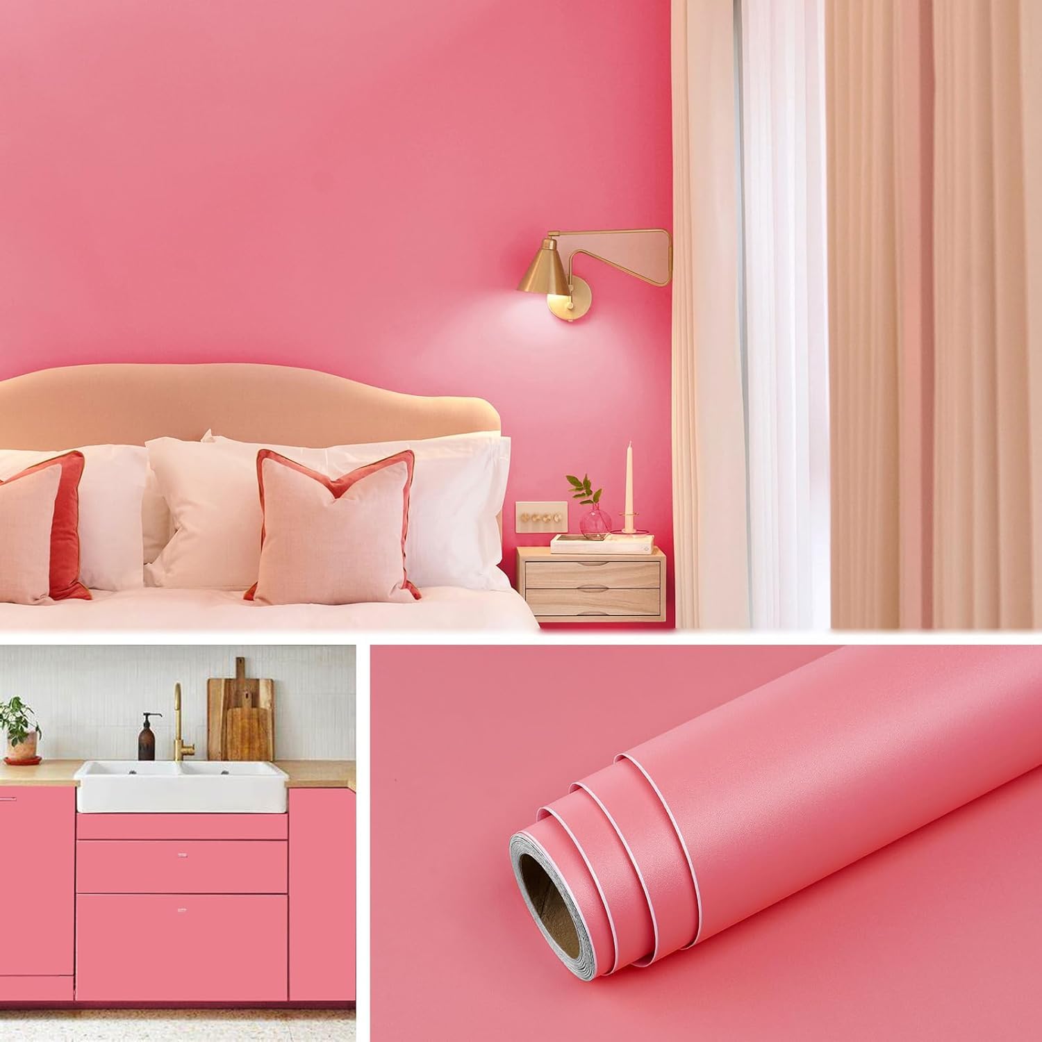 HOMSUN Pink Wallpaper Self Adhesive Solid Peel and Stick Contact Paper for Cabinets Removable Wallpaper for Bedroom Girls (24 x 48 Inch, Matte Pink) (B0D6FY4VXH) Amazon Price History, Amazon Price Tracker