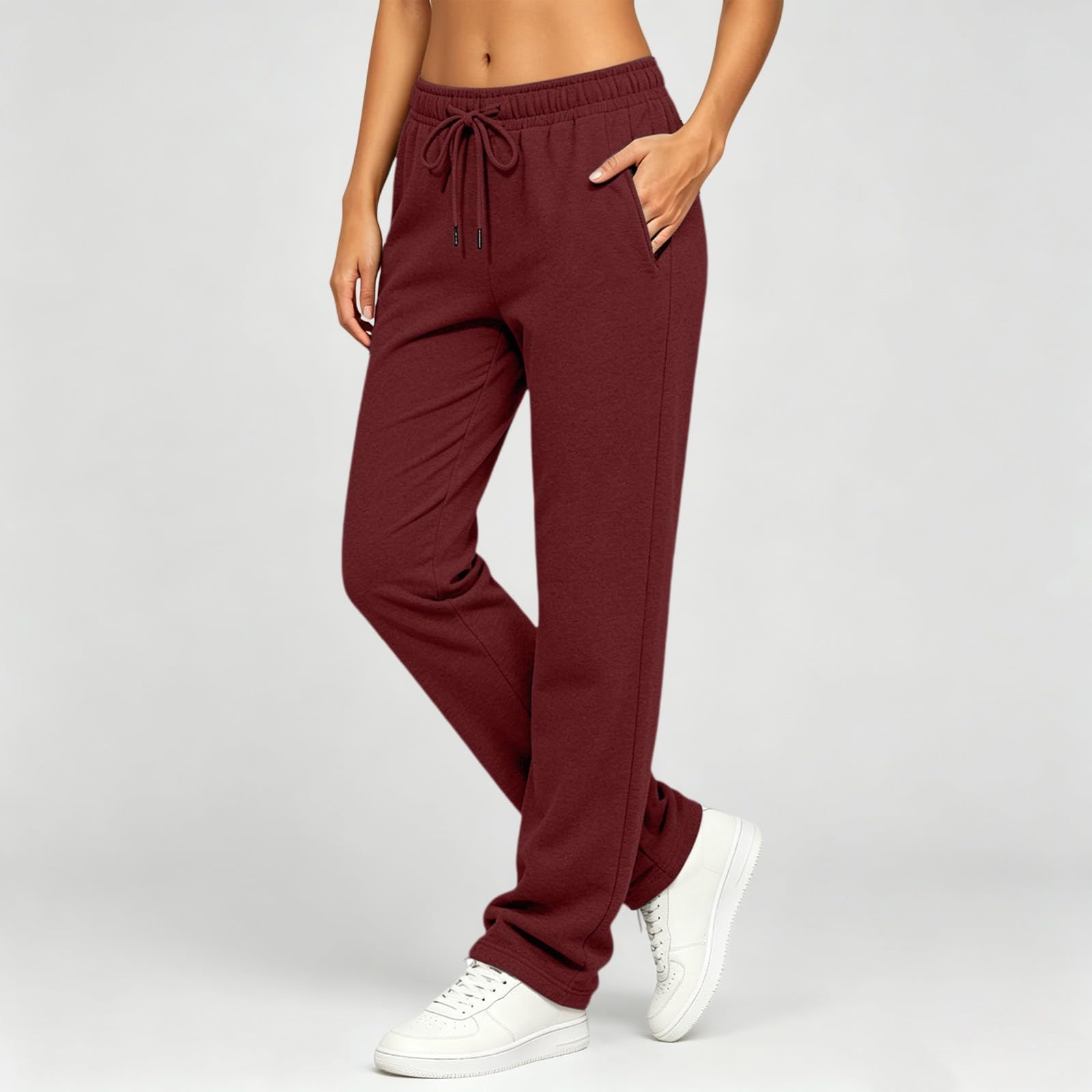 Pantalon de jogging pour femme - Avec poches - Aéré - Pantalon d'été léger - Avec cordon de serrage - Taille élastique - Pantalon de survêtement stretch - Jambe droite - Pantalon de sport décontracté