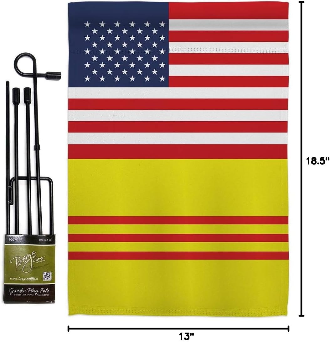 South Vietnam US Friendship Garden Flag Set with Stand Regional USA American Alliance World Country Particular Area Small Decorative Gift Yard House Banner Double-Sided Made In 13 X 18.5