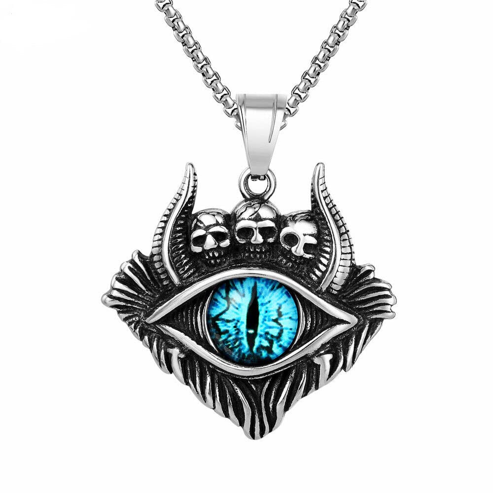 KRYSTALZ Vintage Retro Style Demon Oxhorn Gothic Blue Eye Skull Pendant Chain for Men & Boy (B0C69V8SHY) Amazon Price History, Amazon Price Tracker