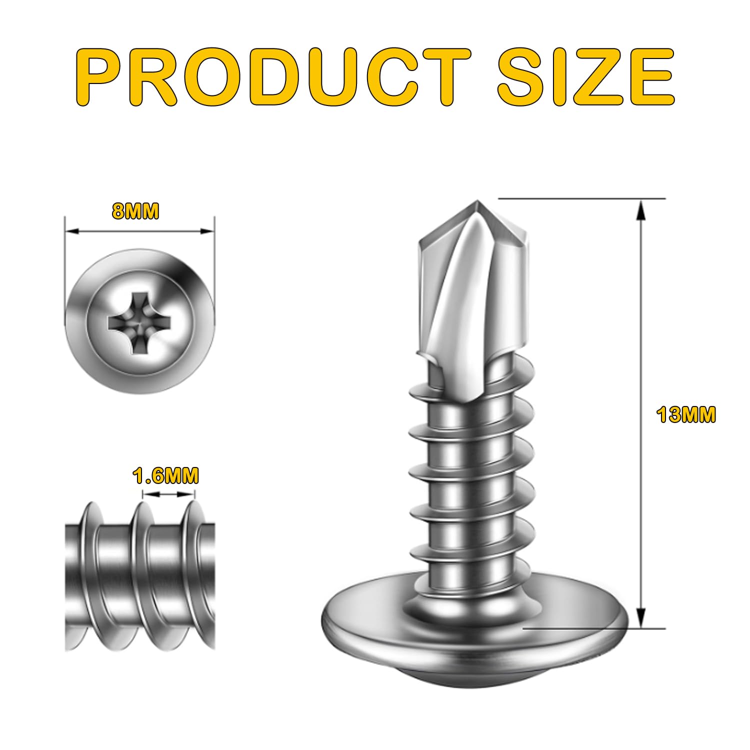 200Pcs Wafer Head Self Drilling Screw, M4.2 x 13mm Self Tapping Screws for Metal Modified Truss Head Self-Tapping Screws - Image 2