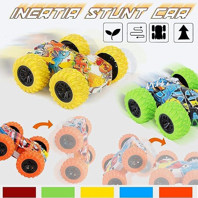 Miniatura 5 de 4 piezas Doodle Monster Toys Truck Vehículos de fricción de doble cara, voltean a prueba de golpes, vehículos de inercia para niños pequeños,