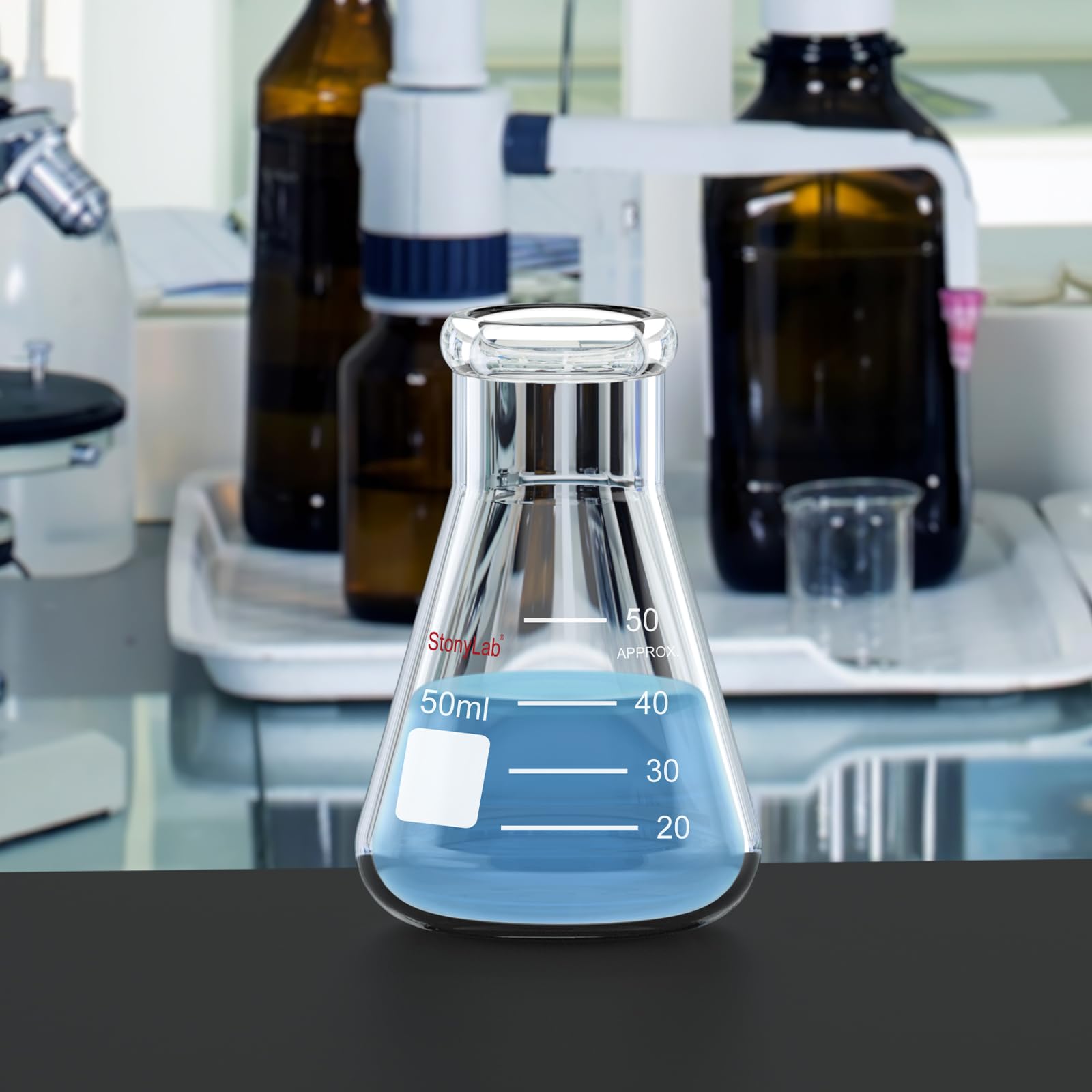 stonylab 1-Pack Glass 50 ml Heavy Wall Narrow Mouth Erlenmeyer Flasks with Heavy Duty Rim - (50ml Fits with StonyLab 4# Rubber Stopper) — Amazon image 5