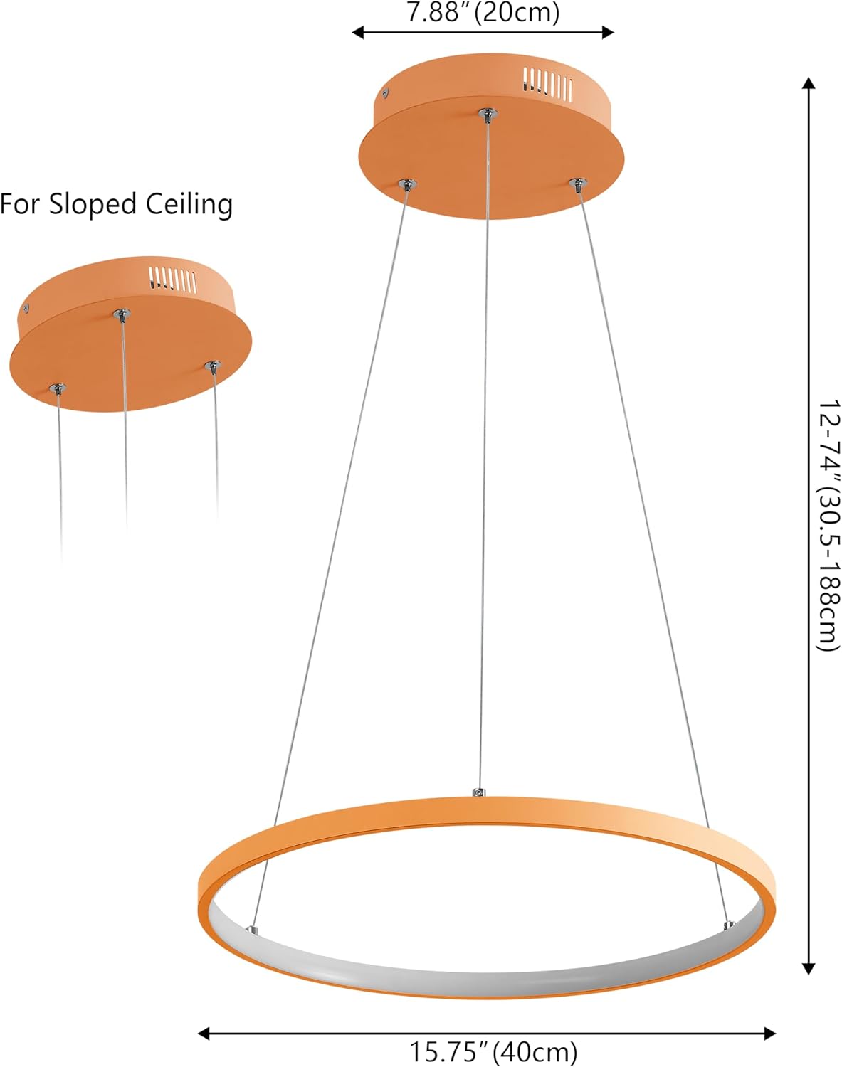 JONATHAN Y 15.75" Orange Modern Integrated LED Pendant Light, Dimmable Round Hoop Chandelier for Kitchen Island, Dining Room, Adjustable Height Metal Hanging Light (JYL7202G)