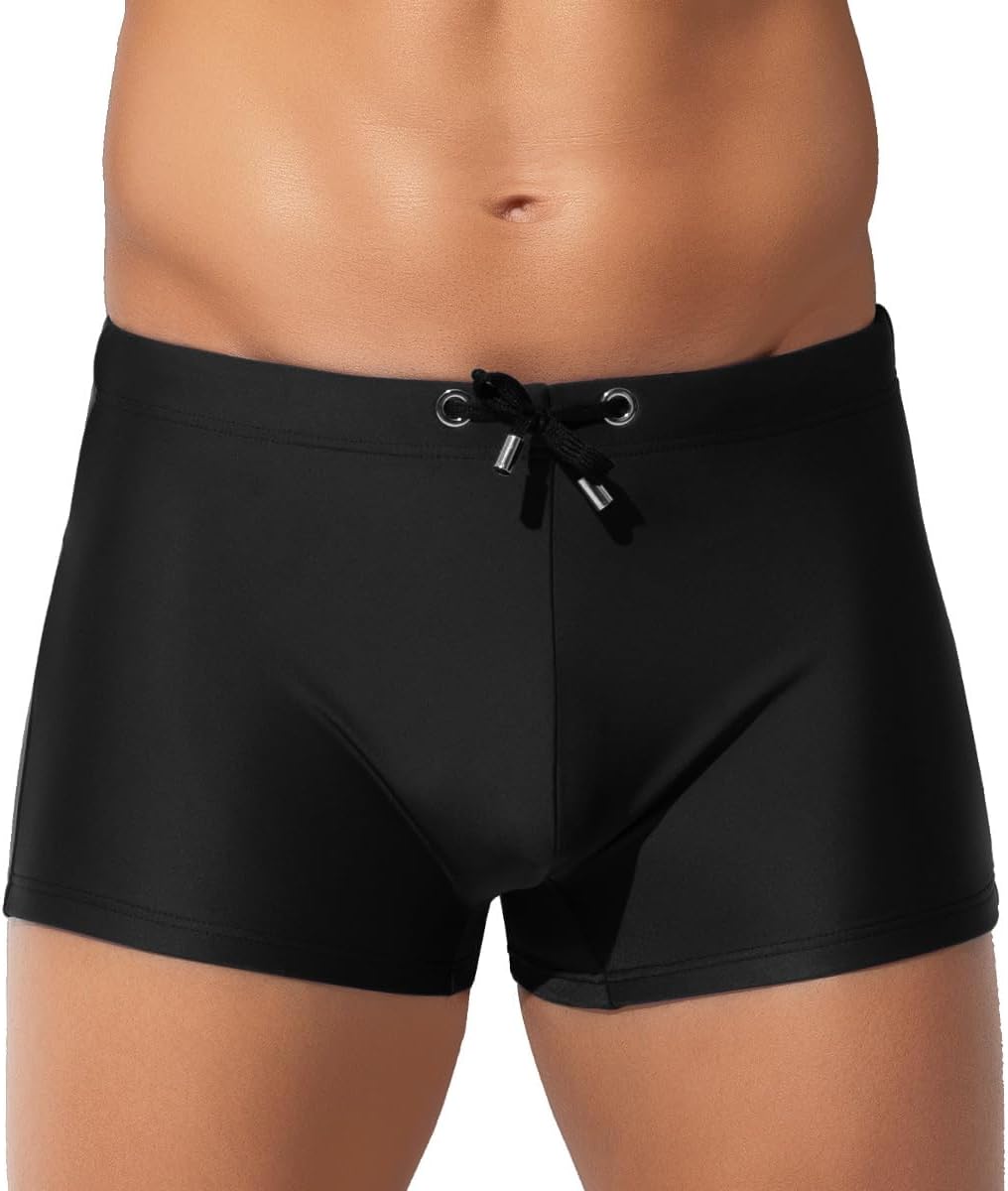 Arjen Kroos Men's Classic Solid Square Cut Swimwear Sexy Tight Swimming Trunks Tan Through Bikini Swim Briefs