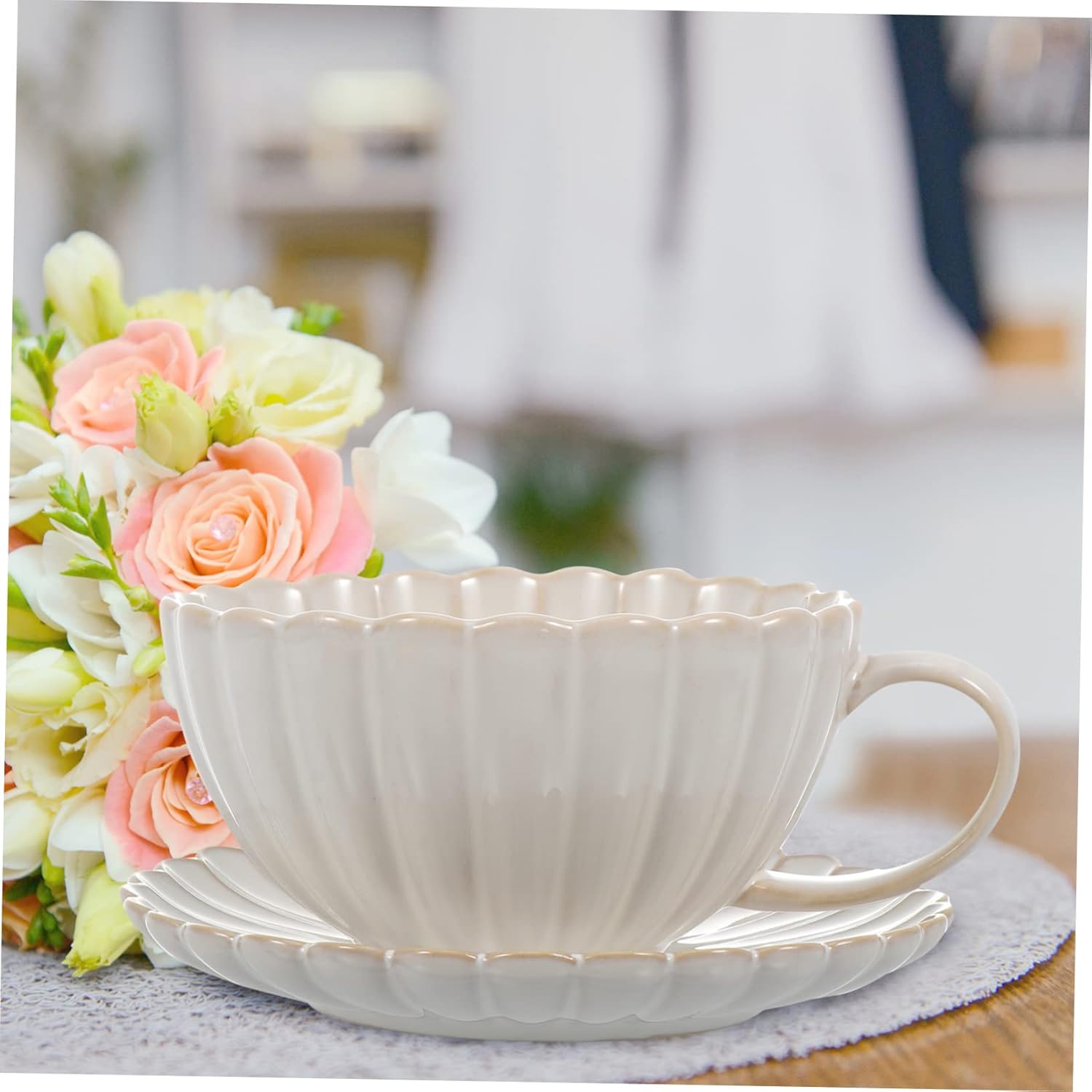 1 Set Ceramic Cup and Saucer Set Daisy Coffee Cups Porcelain Cups Porcelain Tea Cups Ceramic Tea Cup and Saucer Kit Ceramics European Style Porcelain Teacup White