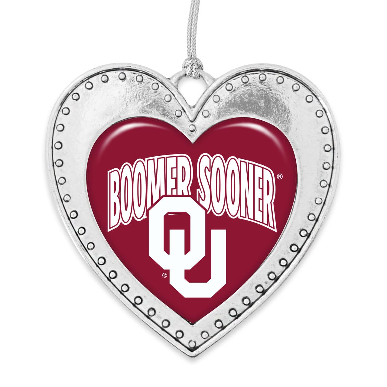 Oklahoma Sooners Boomer Sooner Christmas Heart Shape Silver Metal Ornament Gift Tree Decoration OU