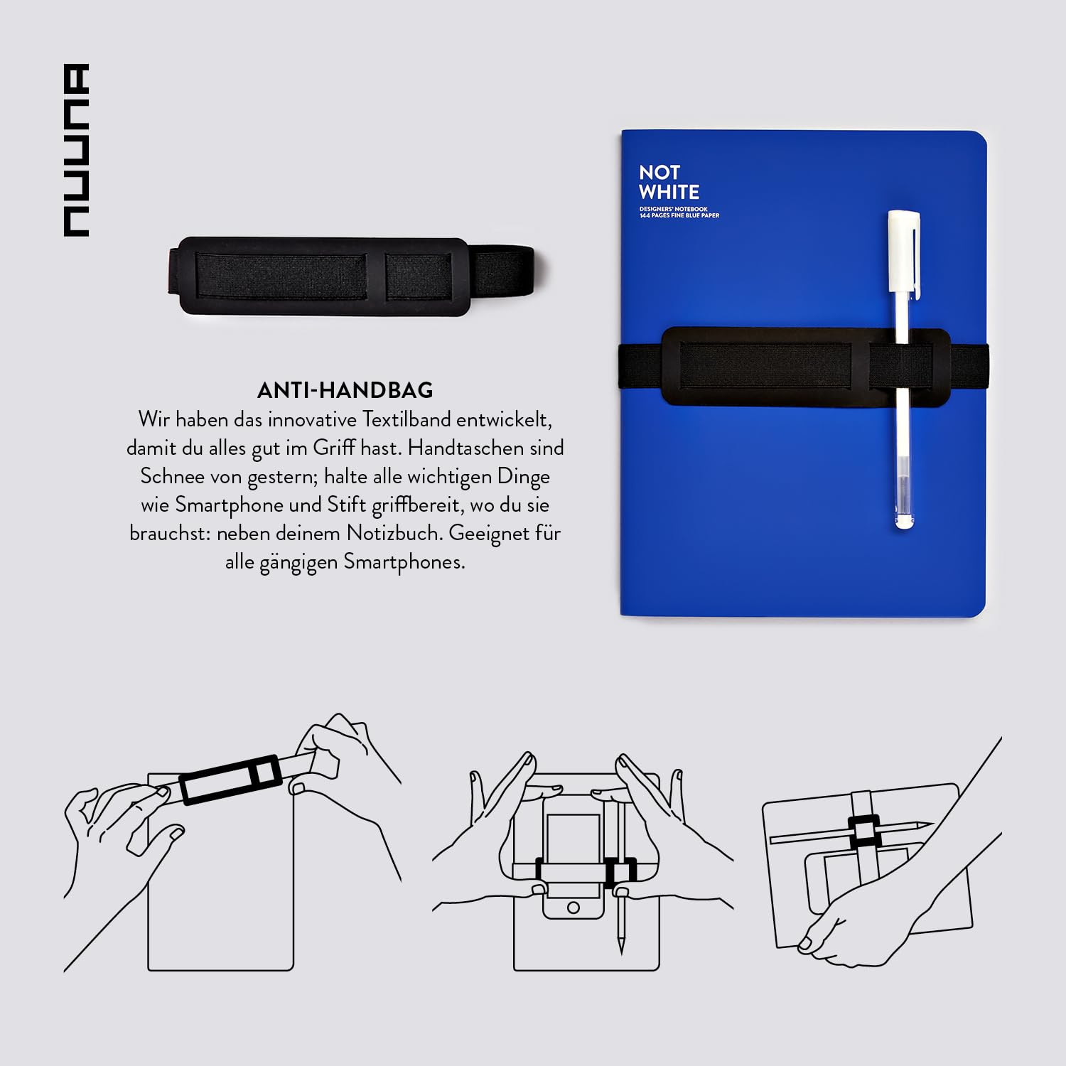 Nuuna Notizbuch A5+ Not White L Light - Blau, Leder blau