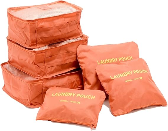 Amazon Co Jp トラベルポーチ6点セット メンズ レディース 旅行 旅行用品 トラベルグッズ 海外旅行 便利グッズ 収納 整理整頓 オレンジ ホーム キッチン