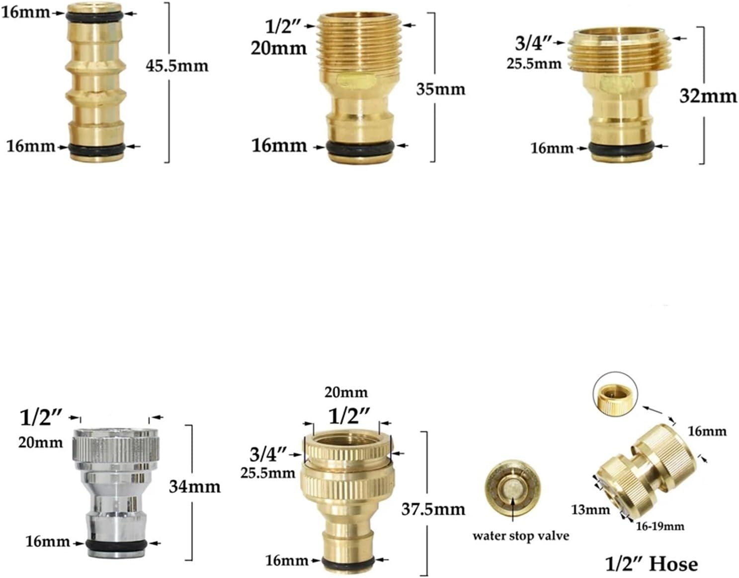 1/2'' 5/8" 3/4'' 1'' Brass Hose Quick Connector Water Stop 【に】 Fi
