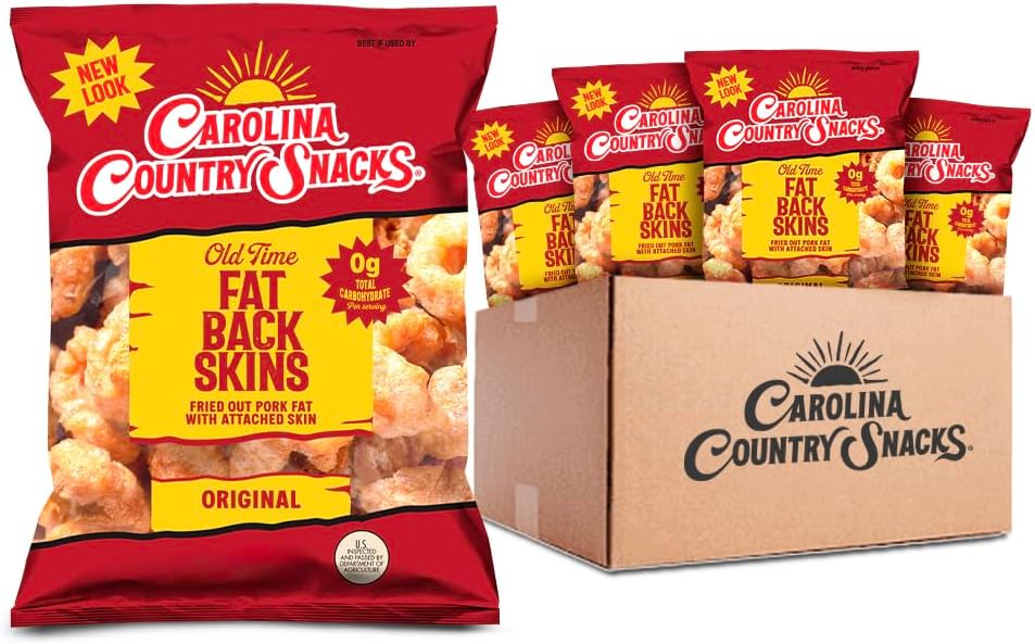 Old Time Fat Back Skins Chicharron (Strips) Plain 6 bags (3.5 oz)