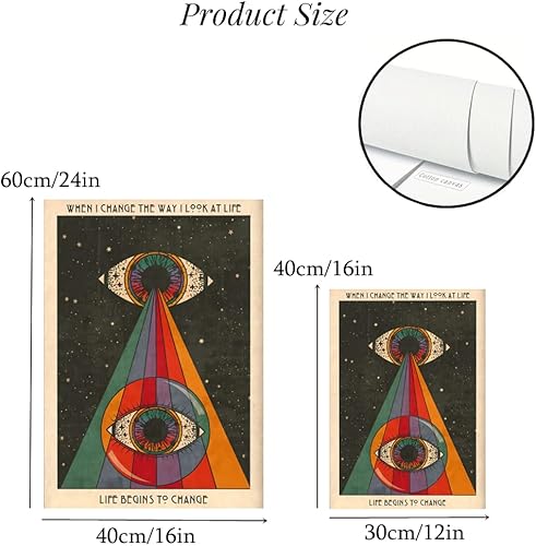 Miniatura 7 de 2 piezas de arte de pared retro hippie de los años 70, carteles de arte de ojos psicodélicos de los años 70, pintura en lienzo con cita inspiradora,