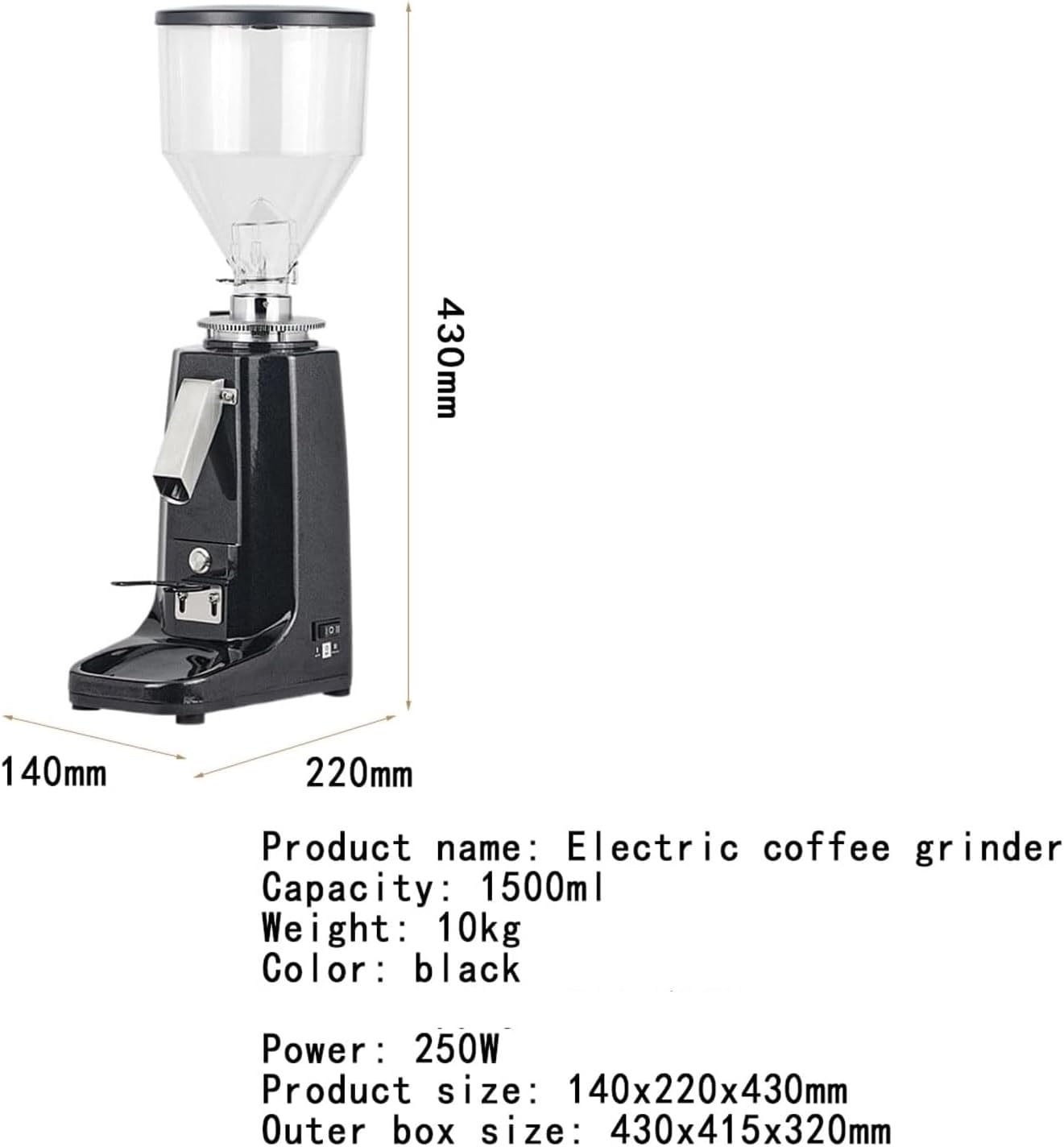 Professional 250W Coffee Bean Grinder, 1500ml Commercial Electric Cafe Mill with 60mm Flat Knife Grinding Disc, 19-Speed Adjustable Dual-Mode Coffee Grinder for Coffee Shop, (