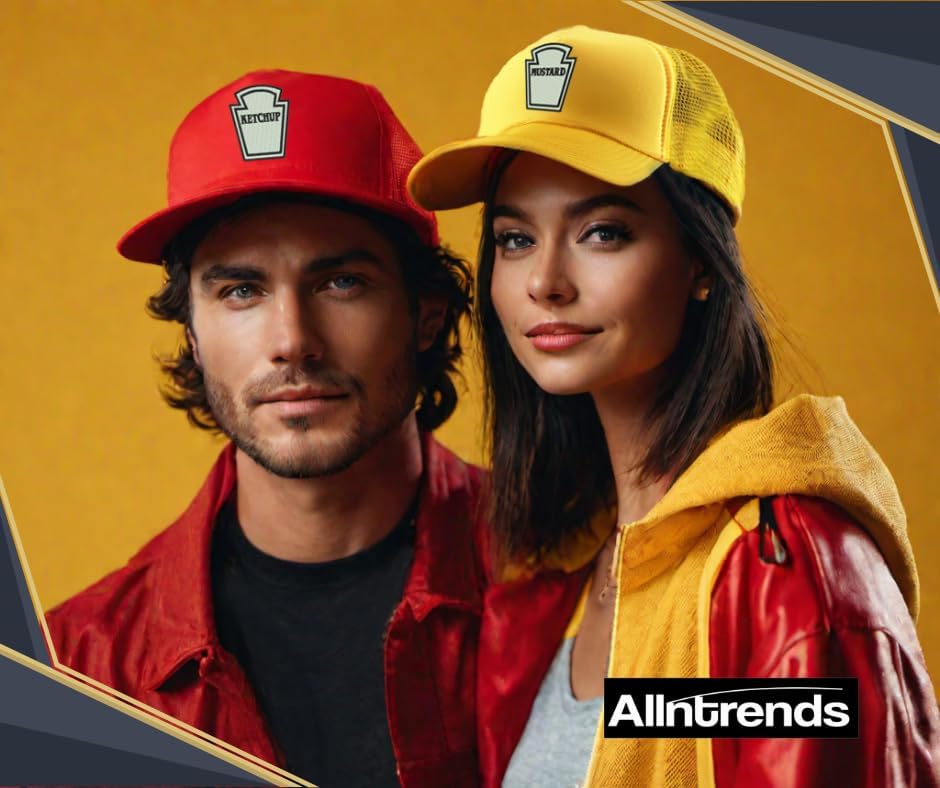 Ketchup and Mustard Trucker Hat Halloween Set Cap Embroidered Snapback