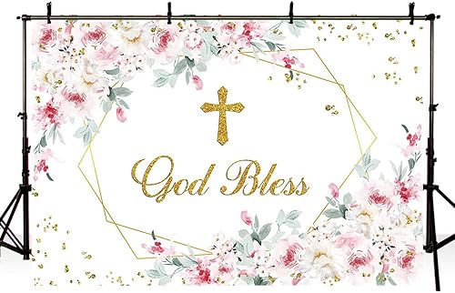 Miniatura 4 de Sendy Telón de fondo de 7 x 5 pies para la primera comunión de la Santa Comunión, bautizo, decoración de fiesta, suministros para niña, rosa rubor,