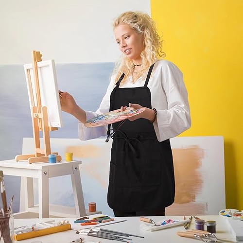 Miniatura 6 de MyLifeUNIT Delantal de artista con 10 bolsillos para artes y manualidades, delantal de cerámica de lona negra para mujeres y hombres