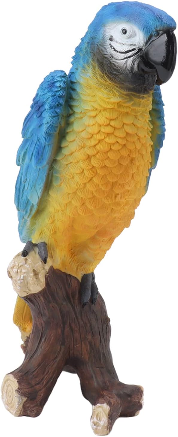 Resin Parrot Statue Medium Size Blue, Outdoor Lawn Ornament, Durable Weatherproof Sculpture - Realistic Colors, No Fading, Perfect Garden Decoration (Blue)