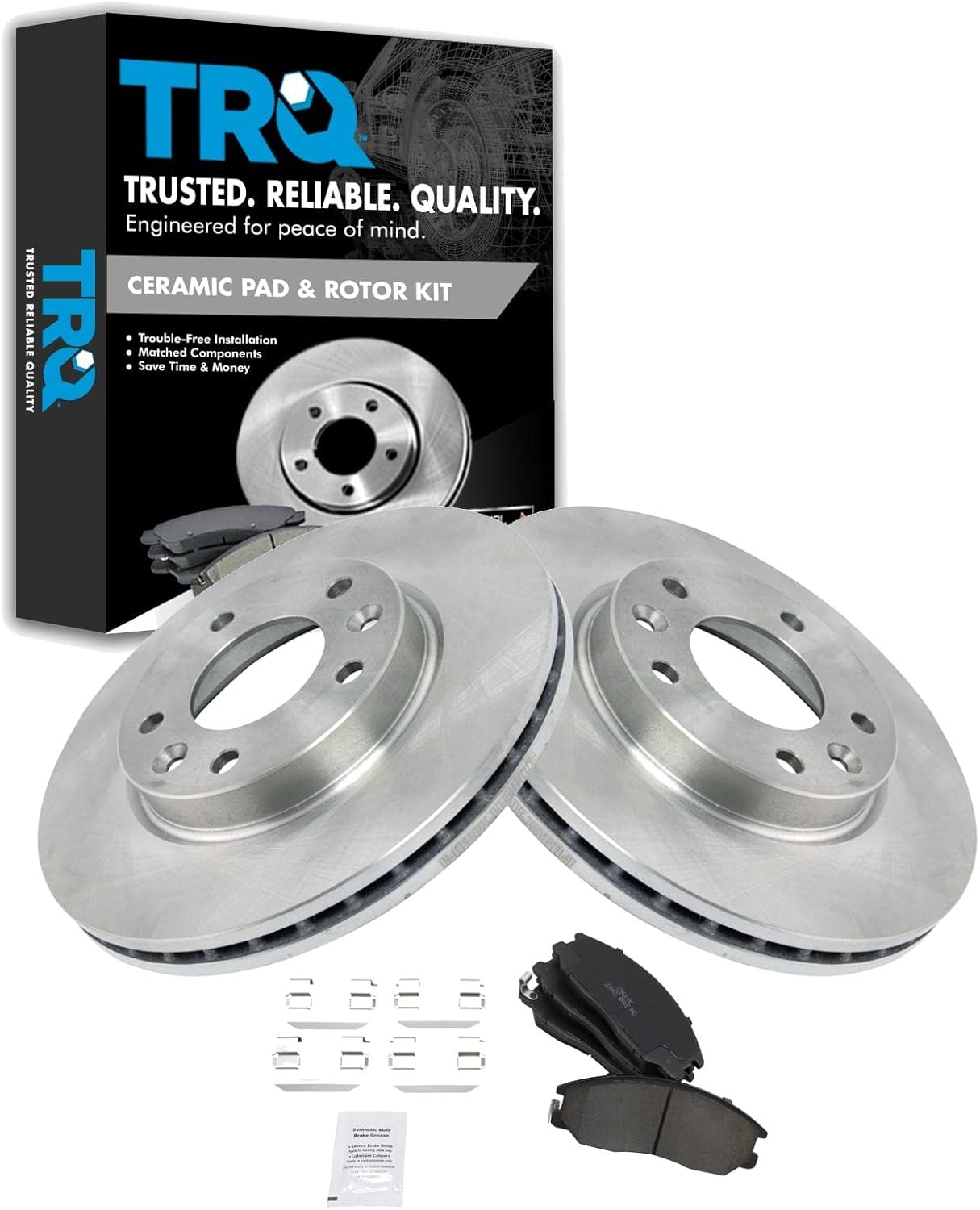 TRQ Front Brake Pad & Rotor Kit Brake Pads Brake Rotor Ceramic Compatible with 2002-2004 Kia Sedona