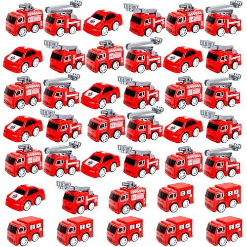 Conagel 40 Pcs Mini Pullback Fire Truck Toy Plastic Pull Back Firetrucks Toy Bulk Small Fire and Emergency Toy Trucks Set for Kids Firefighter Birthday Party Supplies, 5 Styles