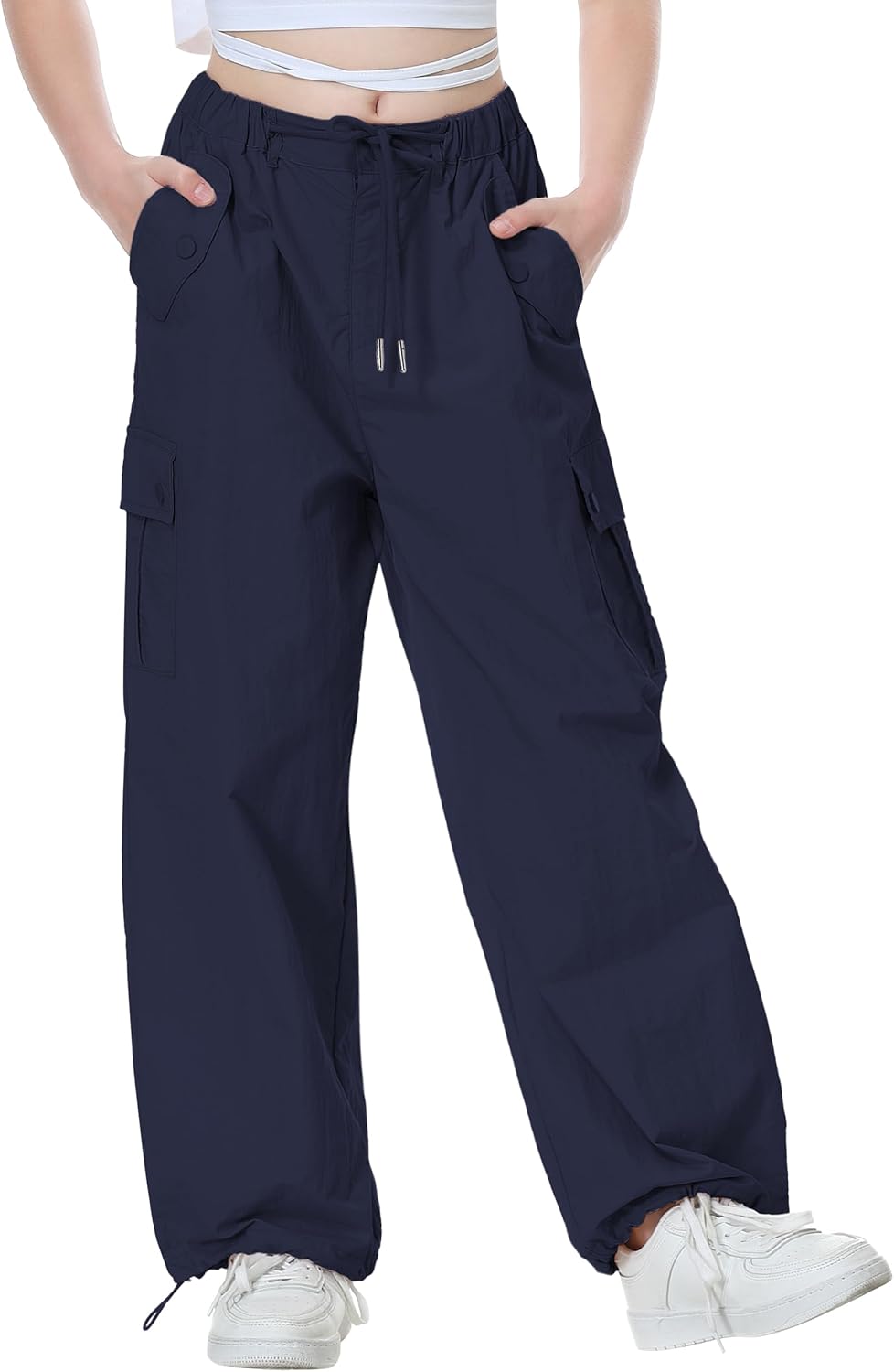 Rolanko Parachute Pants for Girls Y2K Cargo Trousers with Pockets Harajuku Jogger Pants Kids 4-14 Years