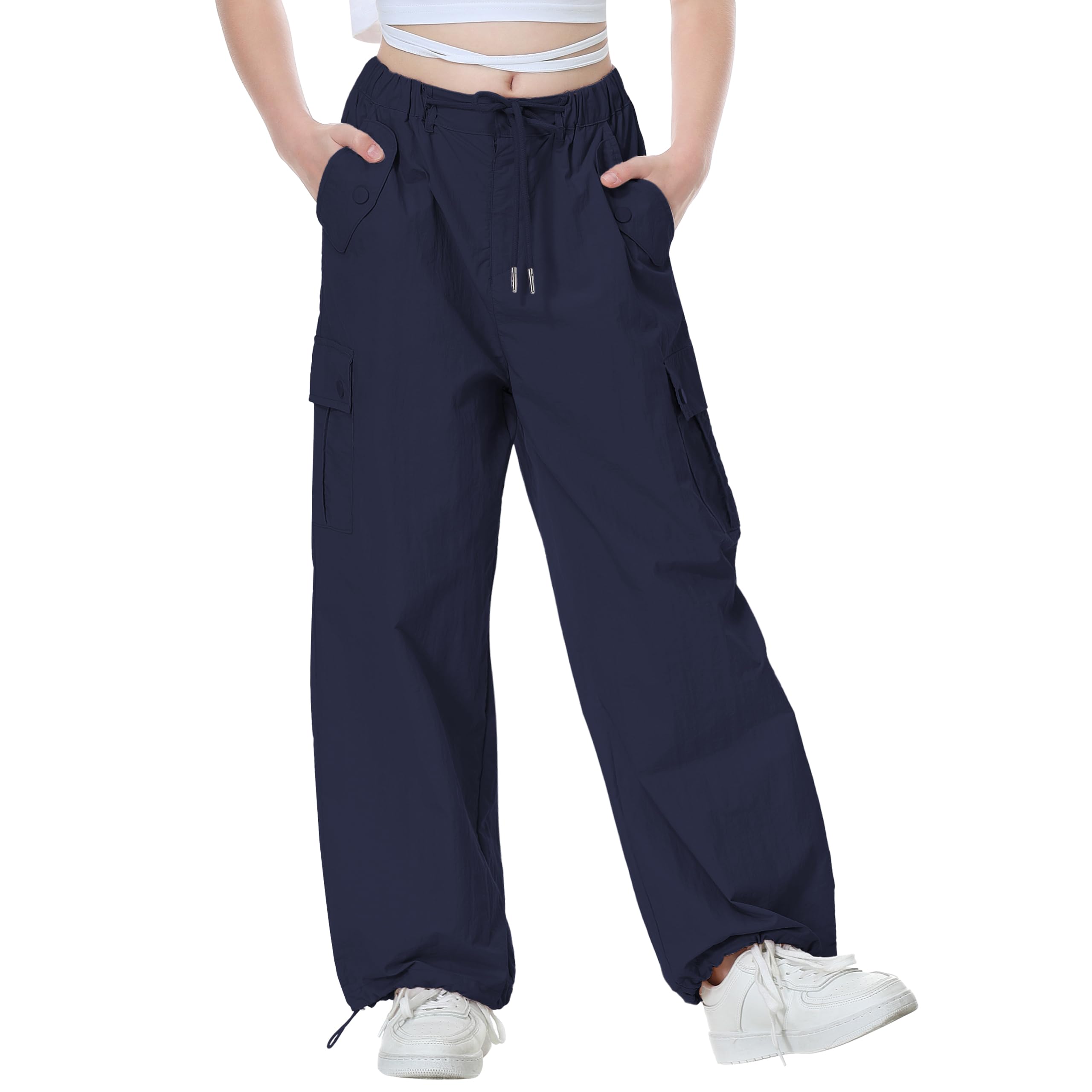 Rolanko Pantaloni da paracadute per ragazze Y2K Pantaloni cargo con tasche Harajuku Jogger Pantaloni per bambini 4-14 anni