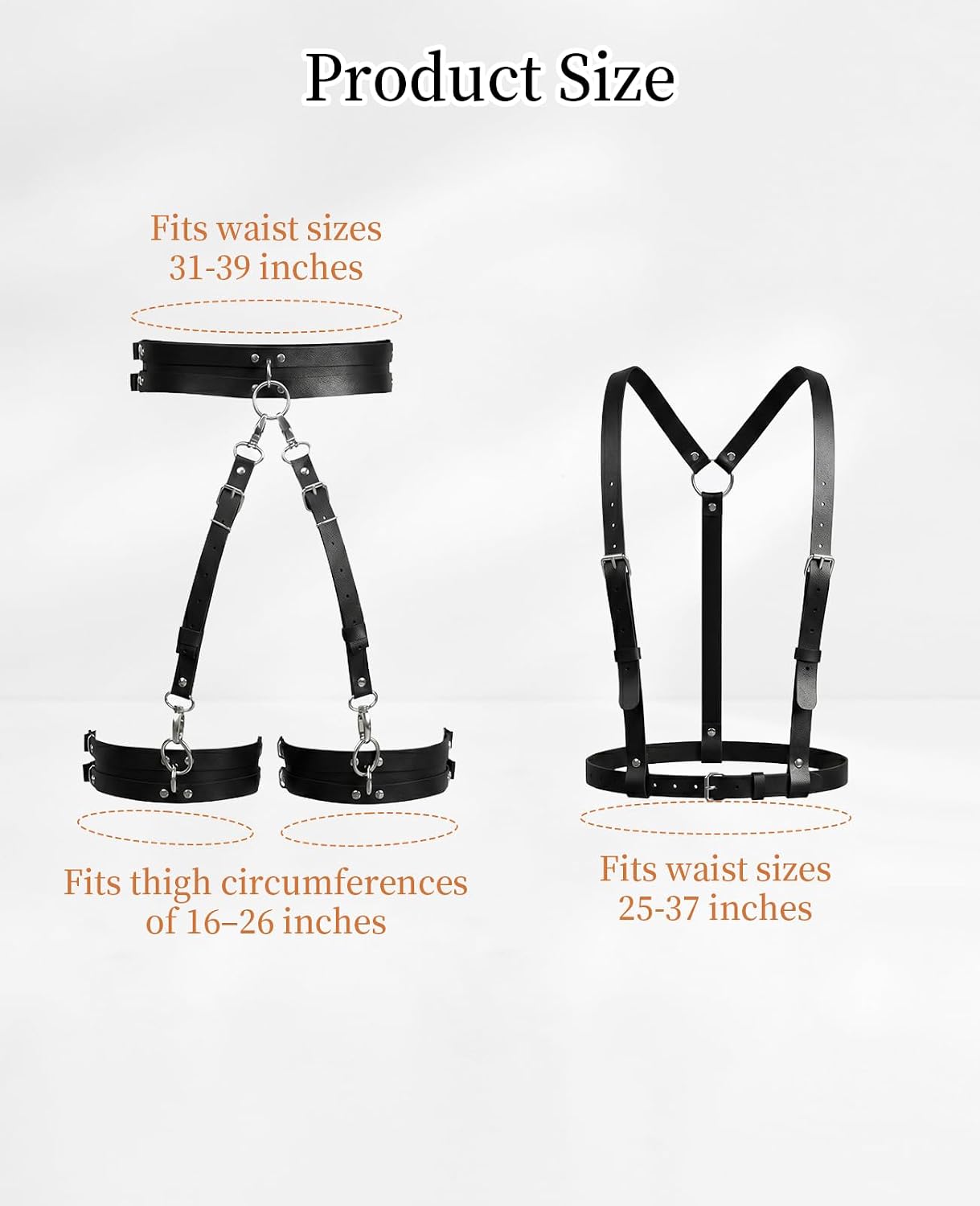 2 PCS Leather Harness for Women Set, Adjustable Black Punk Body Harness Belts Goth for Halloween Cosplay Party