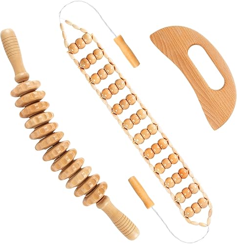 Herramientas de masaje de terapia de madera 3 en 1, kit de maderoterapia, masajeador de drenaje linfático, herramienta de masaje de madera Gua Sha,