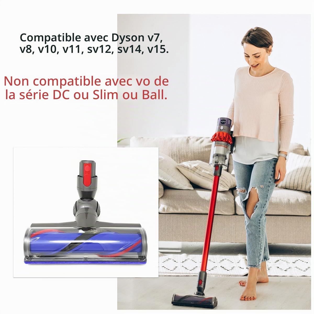 Tête électrique directe pour Dyson V7 V8 V10 V11 V15 en bois dur Fixation au sol Brosse à rouleaux Brosse d'aspirateur Pièces