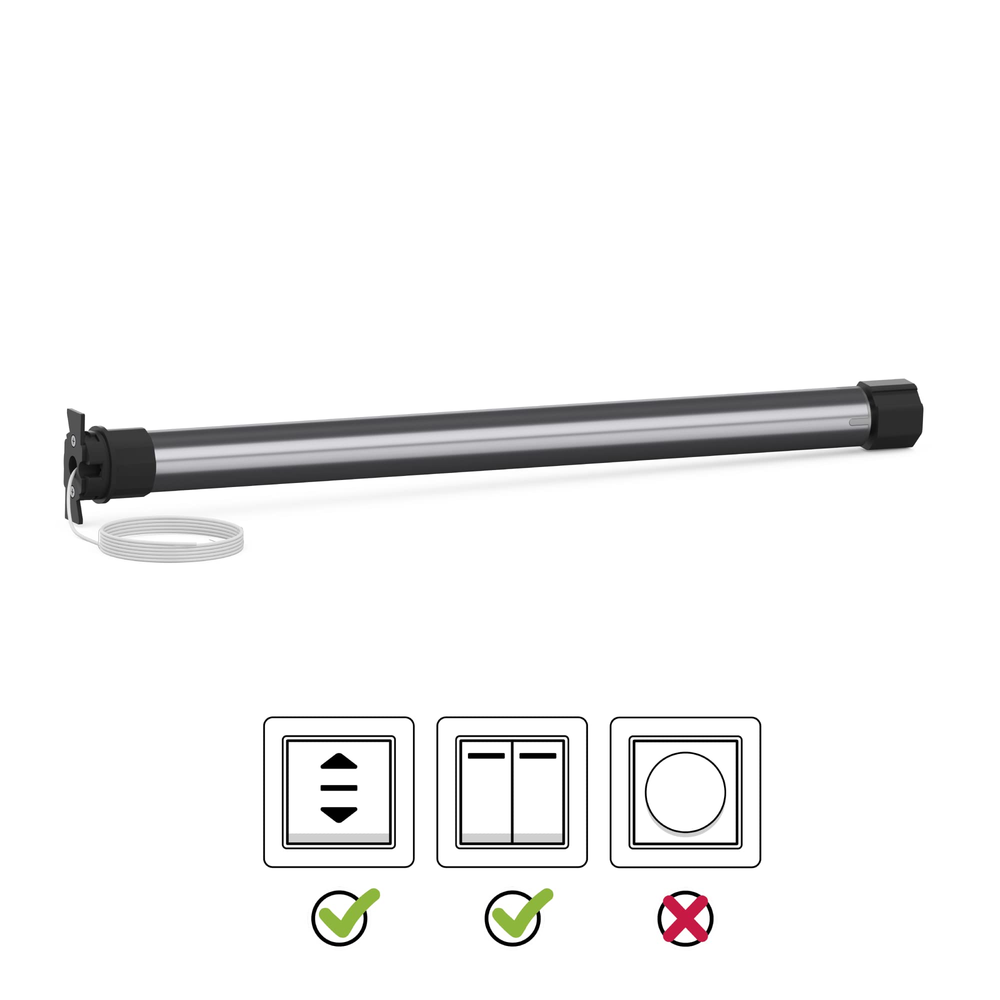 LEXMAN - Elektromechaniczny silnik do rolet – maks. 30 kg – Ø 40 mm – dł. 490 mm – 14 obr./min – 230 V – silnik 10 Nm – IP 44 – silnik rurowy – przewodowy silnik do rolet