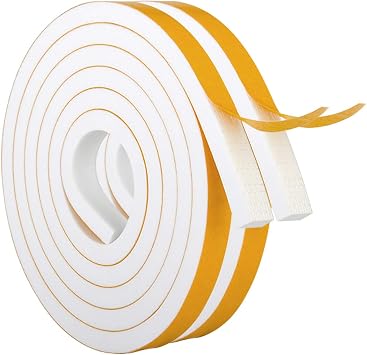 White Door Window Weather Stripping Self Adhesive Foam Tape 1/2 in 1/4 in 26 Ft, High Density Foam Sealing Strip Window Insulation Weatherproof Gasket Tape for Doors and Windows
