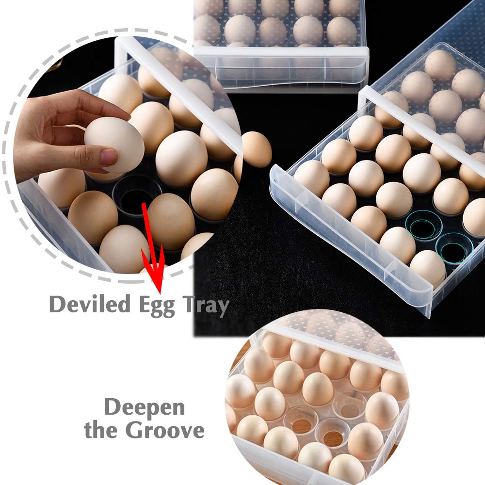 Porte-œufs Réfrigérateur Transparent - 2 Niveaux, 30 Alvéoles, Empilable, Tiroir Coulissant