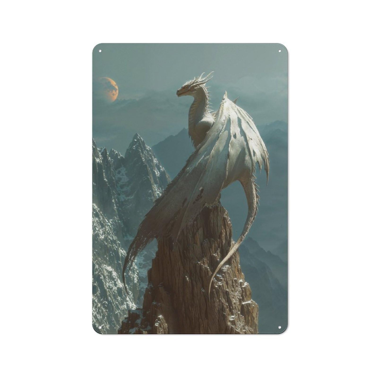 Junmoney Moonlight Dragon Majesty Creative Office Metal Sign 30X20cm, Study Room Decor For Workspace, Cafe, Shop Or Desk Area